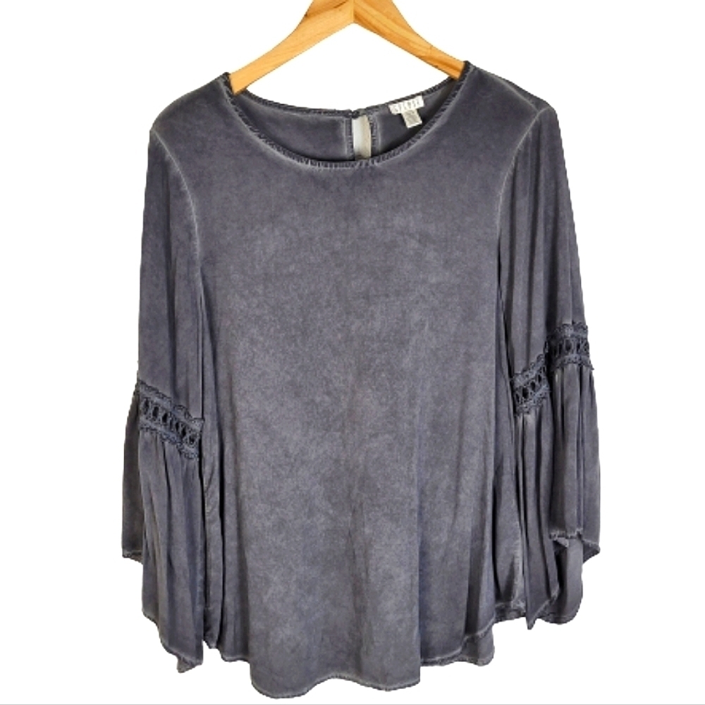 Spense Gray burnout boho bell sleeve top